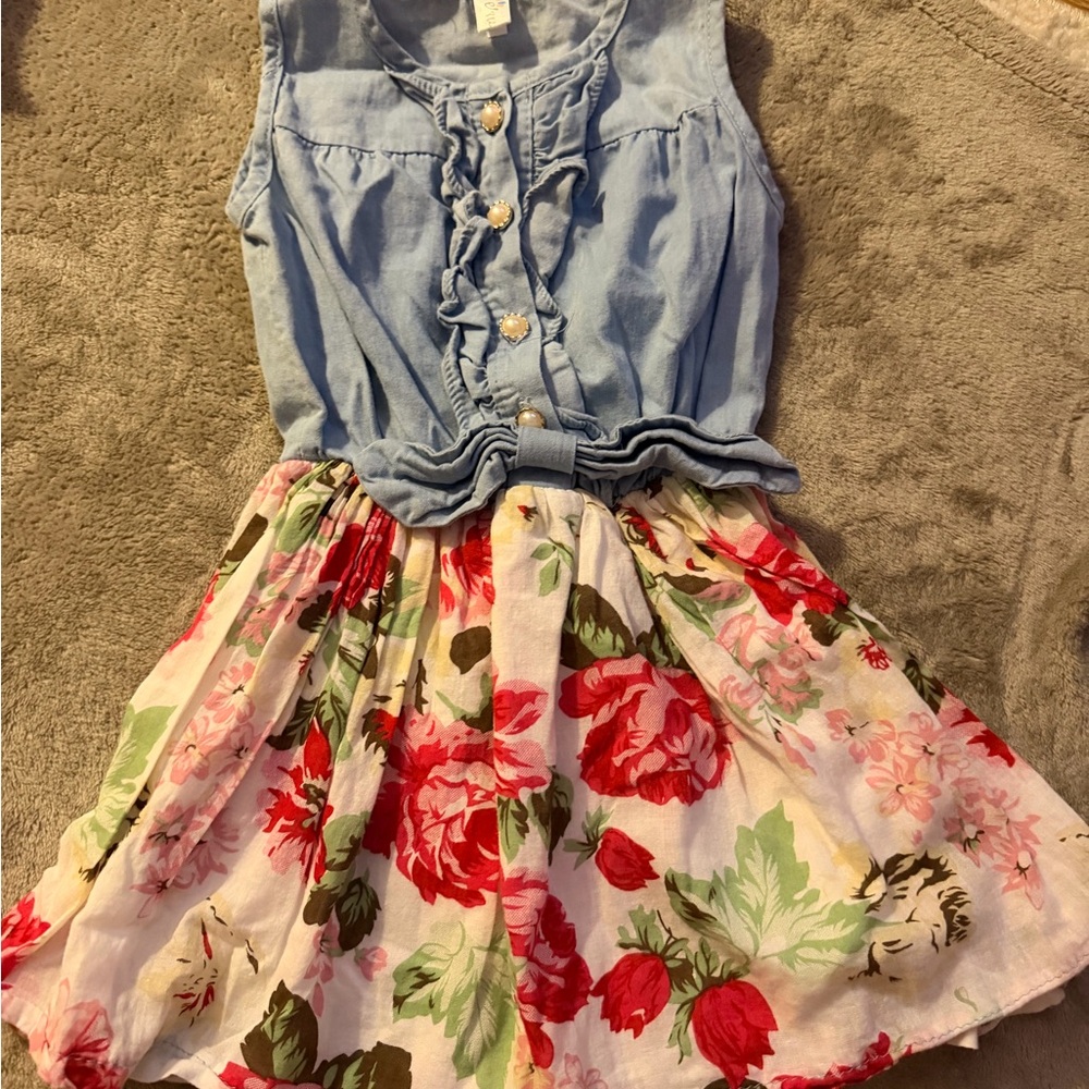 Floral Sleeveless Denim Dress